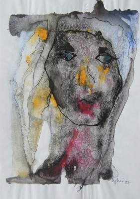 Donna M., 21 x 30 cm, Aquadruck/Tusche
